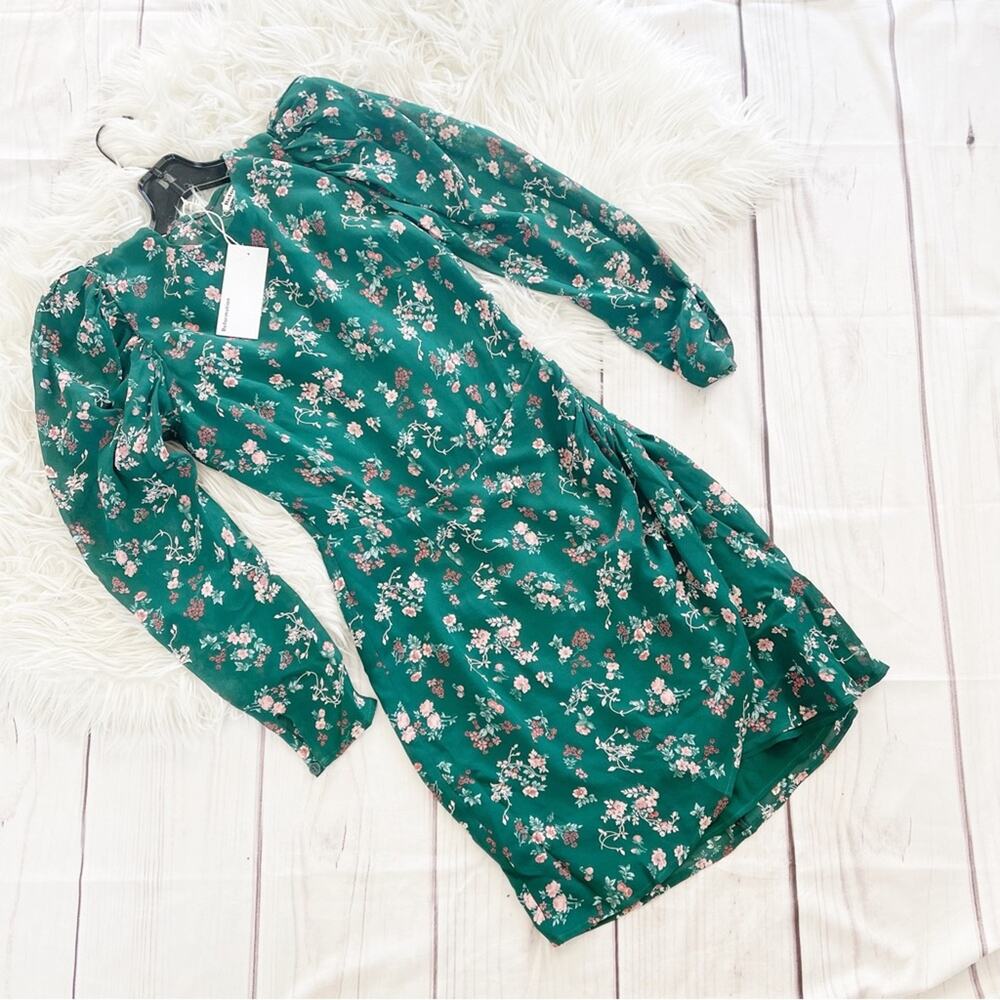Reformation Juni‎ Emilia Women's Green Floral Puff Sleeve Dress Size 2 - Picture 2 of 5